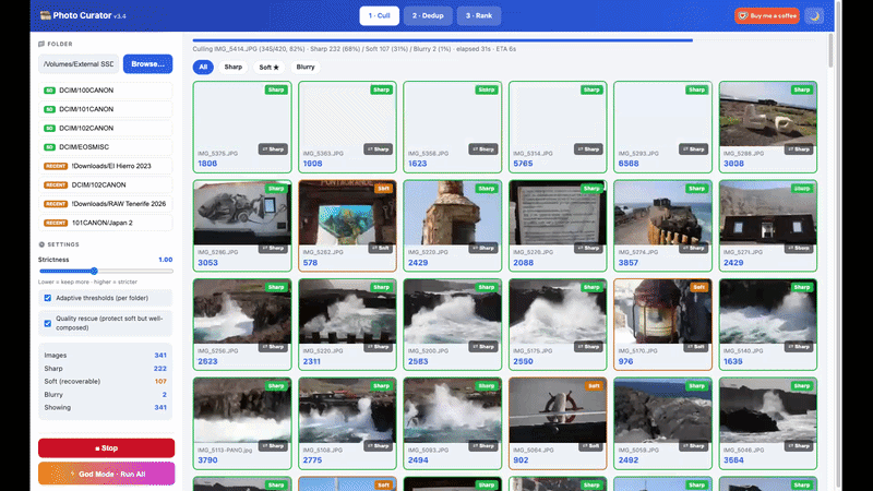 Cull view — photos sorted by sharpness