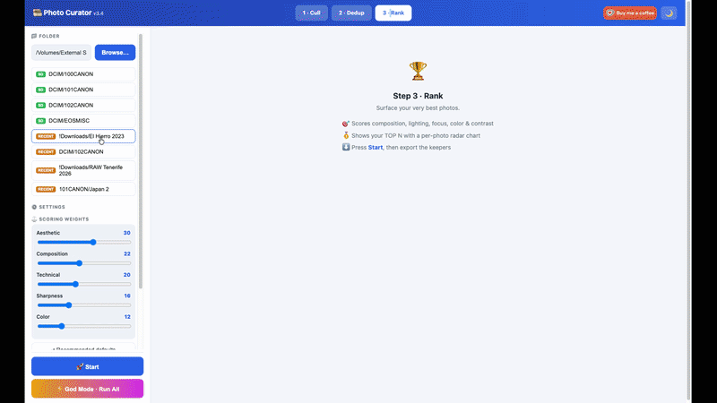 Rank view — top photos sorted with scores